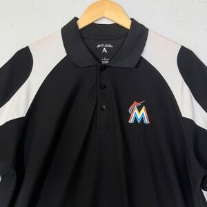 Antigua Mens Size Large Miami Marlins Black Performance Polo Shirt MLB Baseball